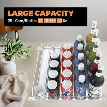 Hmdivor 5 Rows Drink Organizer for Fridge, 15'' Soda Can Dispenser for Fridge with Pusher Glide, Width Adjustable Fridge Can Organization Hold Up to 25 Cans (White)
