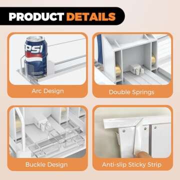 Hmdivor 5 Rows Drink Organizer for Fridge, 15'' Soda Can Dispenser for Fridge with Pusher Glide, Width Adjustable Fridge Can Organization Hold Up to 25 Cans (White)
