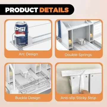 Hmdivor 5 Rows Drink Organizer for Fridge, 15'' Soda Can Dispenser for Fridge with Pusher Glide, Width Adjustable Fridge Can Organization Hold Up to 25 Cans (White)