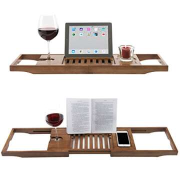 Luxury Bamboo Bathtub Caddy with Wine Glass Holder