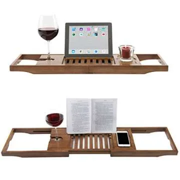 Luxury Bamboo Bathtub Caddy with Wine Glass Holder
