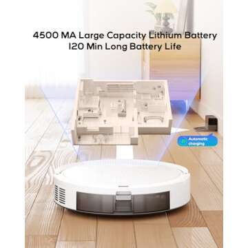 Dyrabitick V3 Robot Vacuum and Mop, 3 in 1 Combo Cleaner for Home with Pet Hair and Hard Floor, 5000Pa Suction, 120 Mins Run Time,Self-Charging,Super Thin Body & Large Dust Box,App + Alexa