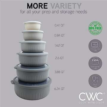 COOK WITH COLOR Prep Bowls with Lids- Wide and Deep Nesting Plastic Small Mixing Bowl Set with Lids, 12 Piece Set - Wide Bowls, Gray