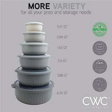 COOK WITH COLOR Prep Bowls with Lids- Wide and Deep Nesting Plastic Small Mixing Bowl Set with Lids, 12 Piece Set - Wide Bowls, Gray