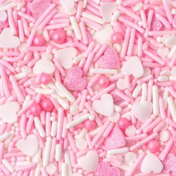 Sweets Indeed Sprinkles, Valentines Day Edible Sprinkle Mix, Heart Shapes, Perfect for Cake Decorations, Baking, Ice Cream, Cookies, Cupcake Topper, 4 ounces (Pretty in Pink)