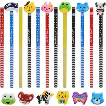BUSHIBU Cute Pencils for Kids, Fun Pencil with Erasers Toppers, Woodcased #2 Pencils for School Classroom(12 Pack)