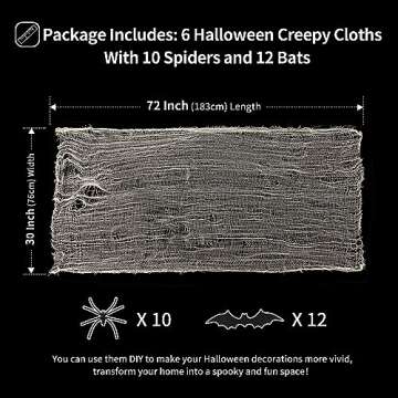 FestiCorp 3 in 1 Halloween Beige Creepy Cloth Set - 6 Pcs 30x72 in Cheese Cloths with Spiders and Bats, Halloween Netting Spooky Creepy Gauze Cloth for Haunted House Decoration Indoor and Outdoor