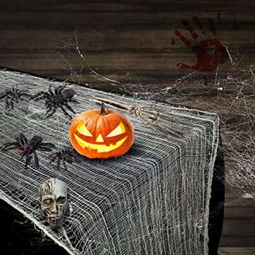 FestiCorp 3 in 1 Halloween Beige Creepy Cloth Set - 6 Pcs 30x72 in Cheese Cloths with Spiders and Bats, Halloween Netting Spooky Creepy Gauze Cloth for Haunted House Decoration Indoor and Outdoor