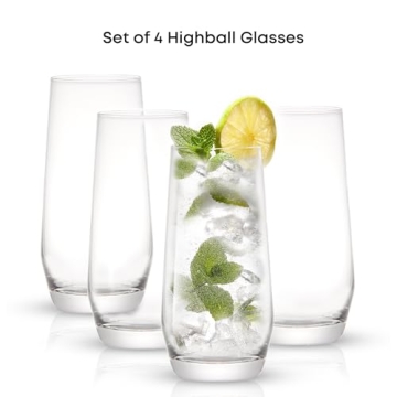 Stylish JoyJolt Gwen Highball Glasses. 4pc Set of Lead-Free Crystal