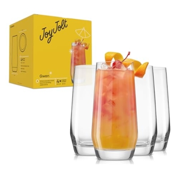 Stylish JoyJolt Gwen Highball Glasses. 4pc Set of Lead-Free Crystal