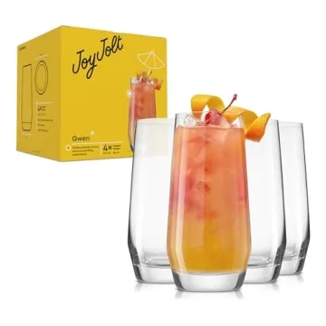 Stylish JoyJolt Gwen Highball Glasses. 4pc Set of Lead-Free Crystal