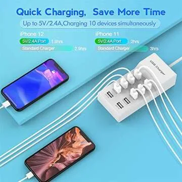 10-Port USB Wall Charger Station with Rapid Charging Auto Detect Technology Safety Guaranteed Family...