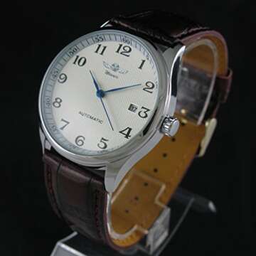 VIGOROSO Men's Automatic Mechanical Watch - Day Calendar - Leather Band - Arabic Numerals