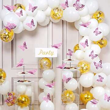 72 pcs 3D Butterfly Wall Decor Stickers, Pink-Purple Butterfly Party Decorations, Butterfly Wall Dec...