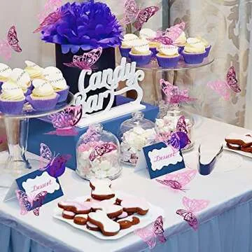 72 pcs 3D Butterfly Wall Decor Stickers, Pink-Purple Butterfly Party Decorations, Butterfly Wall Decals, Butterfly Bedroom Classroom Wedding Cake Balloon Decor Aesthetic for Girl, 4 Styles 3 Sizes