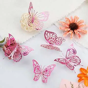 72 pcs 3D Butterfly Wall Decor Stickers, Pink-Purple Butterfly Party Decorations, Butterfly Wall Decals, Butterfly Bedroom Classroom Wedding Cake Balloon Decor Aesthetic for Girl, 4 Styles 3 Sizes