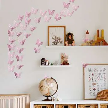 72 pcs 3D Butterfly Wall Decor Stickers, Pink-Purple Butterfly Party Decorations, Butterfly Wall Decals, Butterfly Bedroom Classroom Wedding Cake Balloon Decor Aesthetic for Girl, 4 Styles 3 Sizes