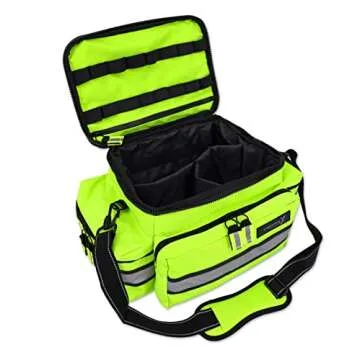 Lightning X Mid-Sized First Responder EMT Bag | LXMB25 | Fully Stocked w/ 240+ First Aid, EMS & Trauma Supplies - Fluorescent Yellow