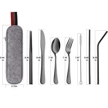 DEVICO Portable Utensils, Travel Camping Cutlery Set, 8-Piece including Knife Fork Spoon Chopsticks ...