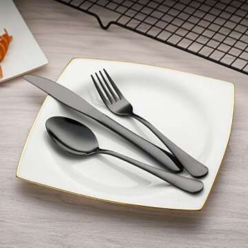 DEVICO Portable Utensils, Travel Camping Cutlery Set, 8-Piece including Knife Fork Spoon Chopsticks Cleaning Brush Straws Portable Case, Stainless Steel Flatware set (Black)