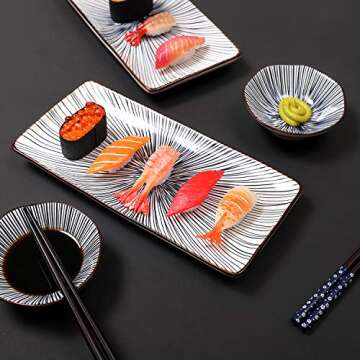 Relaxing Garden 6 Piece Sushi Plate Set - Elegant Ceramic Sushi Dishes for 2