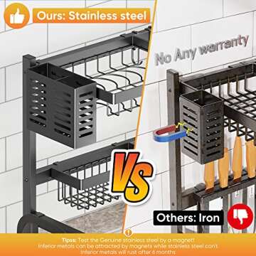 PUSDON Over Sink Dish Drying Rack Stainless Steel, Adjustable Large Dish Drainer for Storage Kitchen Organization Black 2 Tier-Simplified(26"-38")