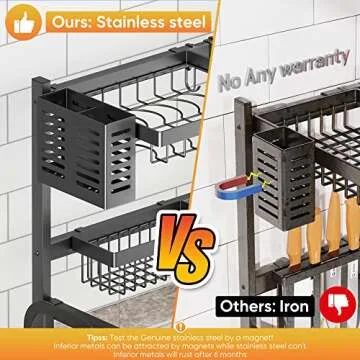 PUSDON Over Sink Dish Drying Rack Stainless Steel, Adjustable Large Dish Drainer for Storage Kitchen Organization Black 2 Tier-Simplified(26"-38")