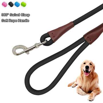 BTINESFUL Short Dog Leash- 18, 24 Inch Strong Nylon Training Traffic Leash- Classic Black No Pull Le...