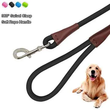 BTINESFUL Short Dog Leash- 18, 24 Inch Strong Nylon Training Traffic Leash- Classic Black No Pull Le...