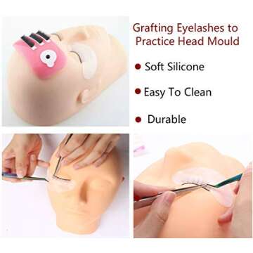 Lash Mannequin Head,Silicone Mannequin Head,Pro Training Mannequin Flat Head Practice,for Make Up an...