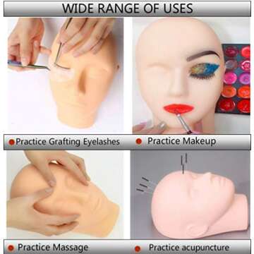 Lash Mannequin Head,Silicone Mannequin Head,Pro Training Mannequin Flat Head Practice,for Make Up and Lash Extention,Cosmetology Mannequin Doll Face Head (Skin colour -A)