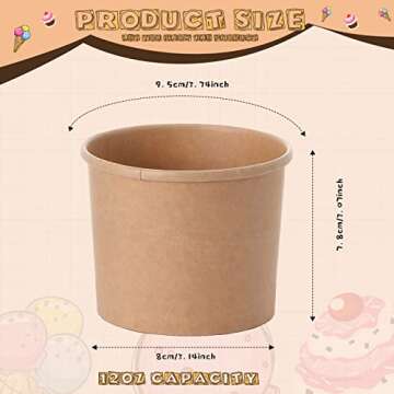 Honeydak 100 Pieces Ice Cream Cups Paper Disposable Sundae Bowls Kraft Paper Hot Cold Soup Snack Yog...