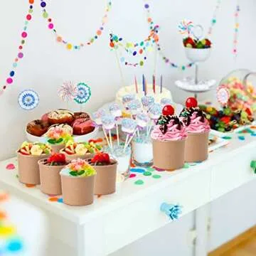 Honeydak 100 Pieces Ice Cream Cups Paper Disposable Sundae Bowls Kraft Paper Hot Cold Soup Snack Yogurt Dessert Small Cups for Ice Cream Baby Shower Party Supplies, Brown(8 oz)