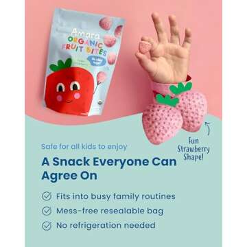 Amara Organic Fruit Bites Sweet Strawberry - No Added Sugar, Dairy-Free, Nut-Free Organic Fruit Snac...