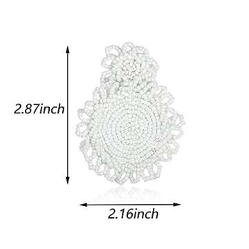 Statement Drop Earrings - White Bohemian Beaded Round Dangle Earrings Gift for Women