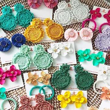 Statement Drop Earrings - White Bohemian Beaded Round Dangle Earrings Gift for Women