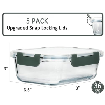 36 Oz Glass Meal Prep Containers with Snap Lids
