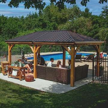 Backyard Discovery Barrington 20' x 12' Cedar Wood Outdoor Gazebo Pavilion with Hardtop Galvanized S...