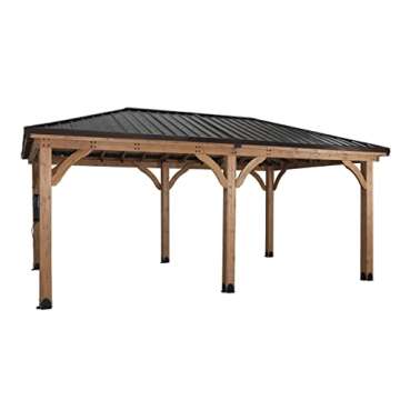 Backyard Discovery Barrington 20' x 12' Cedar Wood Outdoor Gazebo Pavilion with Hardtop Galvanized Steel Hip Roof, Snow Support, Wind Resistance, PowerPort, Shade for Garden, Patio, Deck, Entertaining
