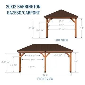 Backyard Discovery Barrington 20' x 12' Cedar Wood Outdoor Gazebo Pavilion with Hardtop Galvanized Steel Hip Roof, Snow Support, Wind Resistance, PowerPort, Shade for Garden, Patio, Deck, Entertaining