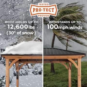 Backyard Discovery Barrington 20' x 12' Cedar Wood Outdoor Gazebo Pavilion with Hardtop Galvanized Steel Hip Roof, Snow Support, Wind Resistance, PowerPort, Shade for Garden, Patio, Deck, Entertaining