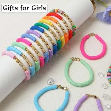 Asivsa 36 Pcs Preppy Friendship Bracelets for Teen Girls Heishi Cute Clay Beads Bracelets Bulk Color...