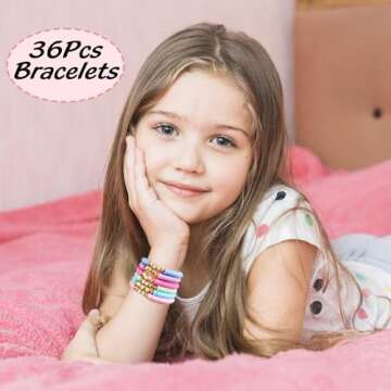 Asivsa 36 Pcs Preppy Friendship Bracelets for Teen Girls Heishi Cute Clay Beads Bracelets Bulk Colorful Heart Star Crown Friendship Surfer Bracelets Things Jewelry Gifts for Girls