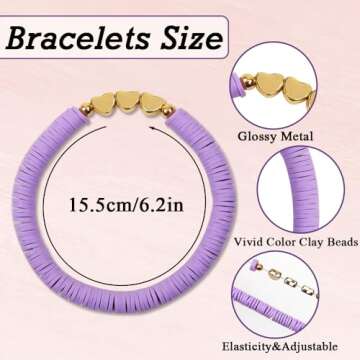 Asivsa 36 Pcs Preppy Friendship Bracelets for Teen Girls Heishi Cute Clay Beads Bracelets Bulk Colorful Heart Star Crown Friendship Surfer Bracelets Things Jewelry Gifts for Girls