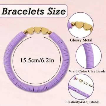 Asivsa 36 Pcs Preppy Friendship Bracelets for Teen Girls Heishi Cute Clay Beads Bracelets Bulk Colorful Heart Star Crown Friendship Surfer Bracelets Things Jewelry Gifts for Girls