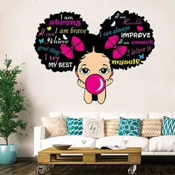 Black Girl Wall Stickers for Girls Bedroom Inspirational Wall Decals Quotes African American Sticker Pink Motivational Saying Wall Decor Sticker for Kid Baby Toddler Room Nursery Playroom Living Room.