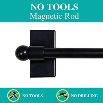 Turquoize 2 Pack Magnetic Curtain Rods for Metal Doors 1/2" Multi-Use Versatile Adjustable Appliance Magnetic Rod Extends from 16 inch to 28 inch Magnetic Cafe Curtain Rod, Black, 2 Pack