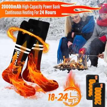 Heated Socks-Heated Socks for Men Women-20000mah Power Bank Heated for Over 12 Hours-Winter Washed T...