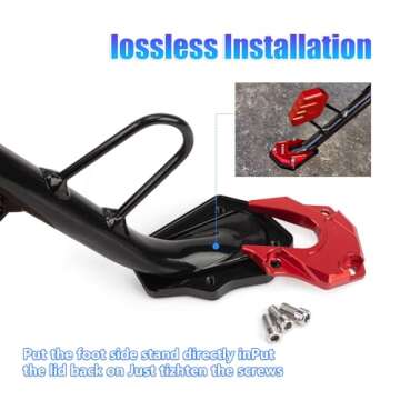XINGWU Motorcycle Kickstand Foot Side Stand Extension Pad, motorcycle stand pad With hexagonal wrench, Aluminum Alloy Motorcycle Kickstand Pad, motorcycle stand foot extension accessories (Red)