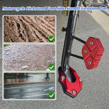 XINGWU Motorcycle Kickstand Foot Side Stand Extension Pad, motorcycle stand pad With hexagonal wrench, Aluminum Alloy Motorcycle Kickstand Pad, motorcycle stand foot extension accessories (Red)